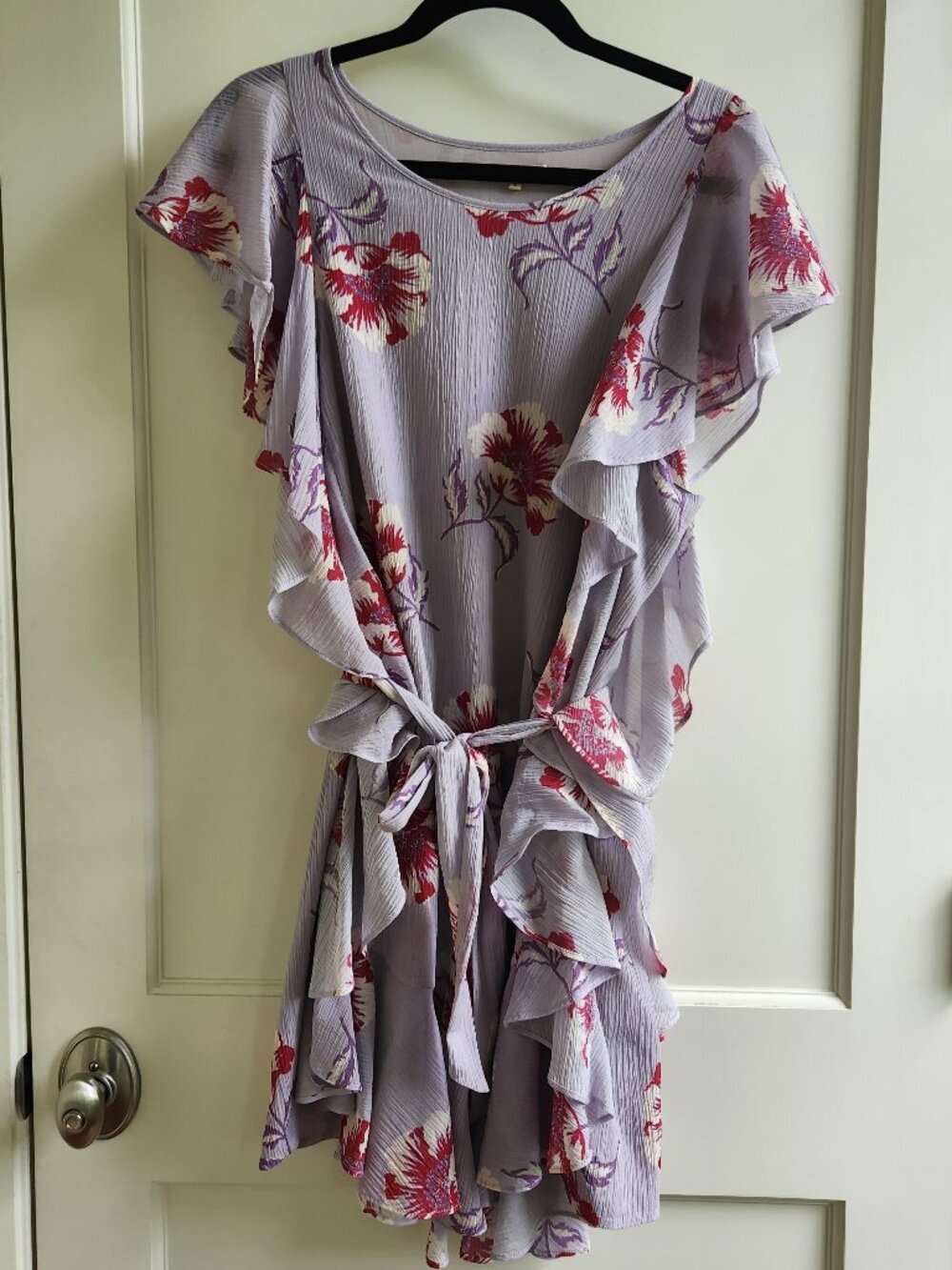Morgan Lane Floral Ruffle Dress Size Large Lavender Tie Waist Flowy Spring